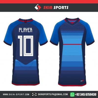 BLUE WHITE DOTS WITH FLOWING SHADES   SOCCER JERSEYS